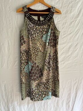 PAISLEY REVIVAL Jeweled Neck Sheath Dress